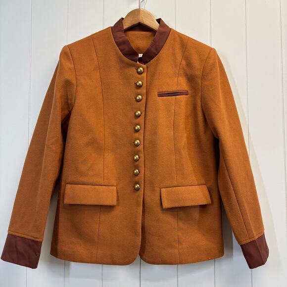Made With Love Women Classic Academia Indie Equestrian Cozy Jacket Size L Orange - Picture 1 of 8